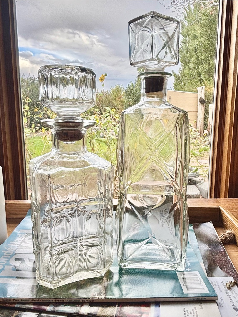 Clear Glass Square Decanter Set - Decorative Bar Bottles